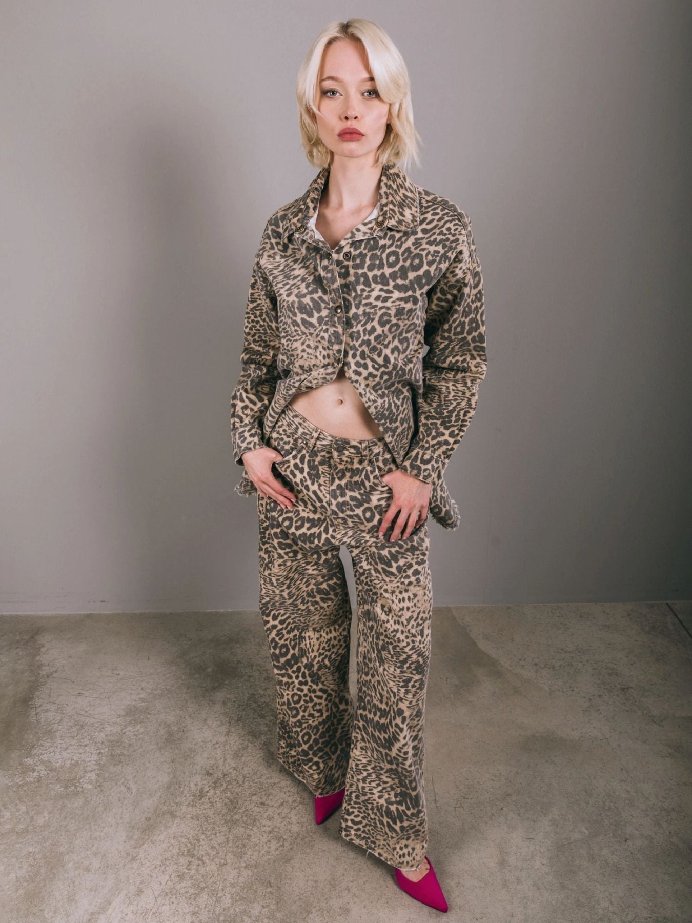 CAMICIA DENIM OVER ANIMALIER LEOPARD BERNA – Salba Abbigliamento